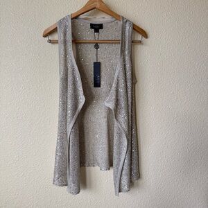 Belldini Sequin Open Cardigan Vest Platinum Color Small